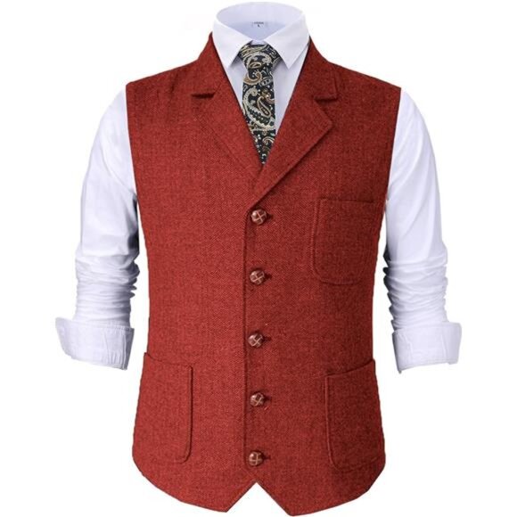 Mens Retro Suit Vest Red